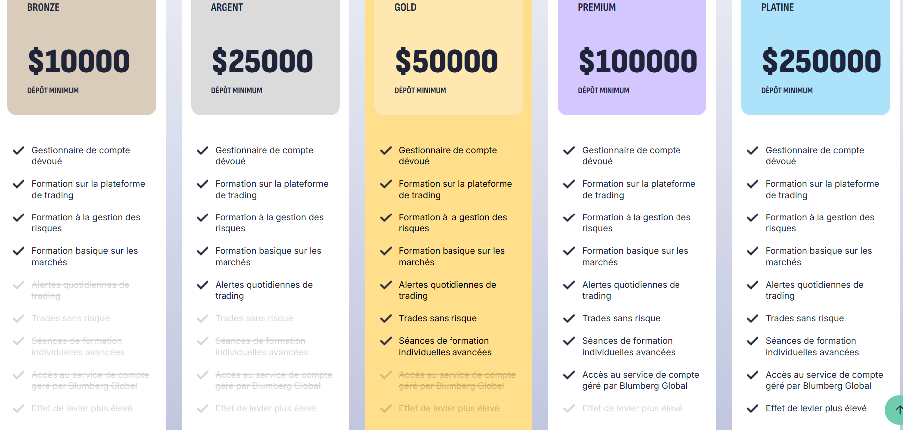 Blumberg Global types de comptes